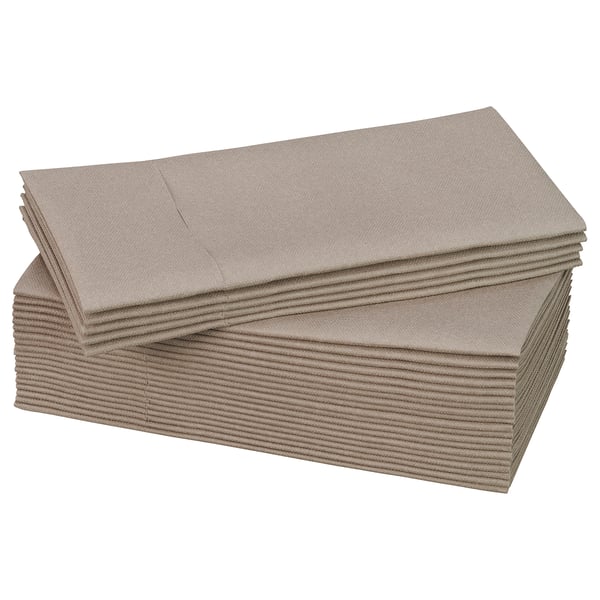 Stack of beige, rectangular paper napkins, neatly folded.