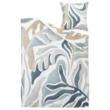MYGGLASVINGE duvet & pillow in green, beige, white; abstract leaf design, soft cotton-viscose blend.