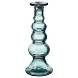 MYRMOSAIK recycled glass candlestick, teal, bubbly, cylindrical shape, unique design.