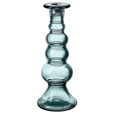 MYRMOSAIK recycled glass candlestick, teal, bubbly, cylindrical shape, unique design.