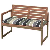 NÄMMARÖ wooden bench with striped green cushion, outdoor patio furniture.