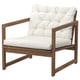 Brown acacia NÄMMARÖ outdoor chair with white cushions.