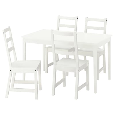 White NÄSINGE dining table and chair set, classic ladder-back design.