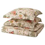 NÄSSELKLOCKA floral duvet set, beige, cotton/viscose, rectangular, flower pattern.