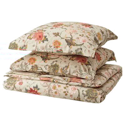 NÄSSELKLOCKA floral duvet set, beige, cotton/viscose, rectangular, flower pattern.