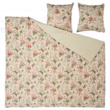 NÄSSELKLOCKA bedding set: floral print duvet, 2 pillows, beige-flower pattern, sateen-cotton/viscose.