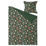NÄSSELKLOCKA dark green floral duvet & pillow set. Dark green with colorful flowers, rectangular.