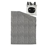 Black and white striped zebra duvet set with cute pillow for kids.