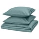 Option: A NATTJASMIN bedding set with teal, sateen striped comforter and pillows, featuring a sleek and elegant design.