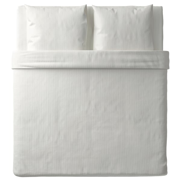 NATTJASMIN bed set, white, soft, striped sateen, 2 pillows, simple elegant design.