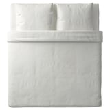 NATTJASMIN bed set, white, soft, striped sateen, 2 pillows, simple elegant design.