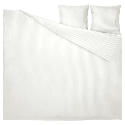 NATTJASMIN duvet set, light grey, striped cotton/lyocell, rectangular with zip & buttons.