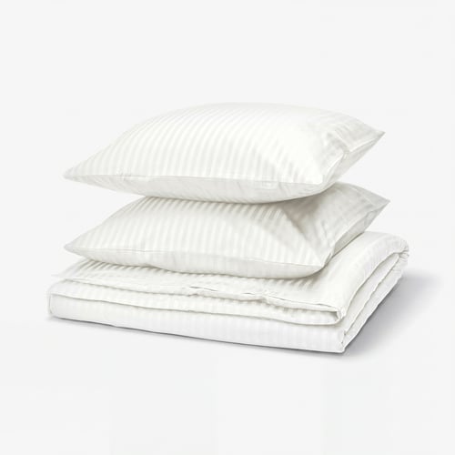 NATTJASMIN set: white, striped bedding, soft fabric, rectangular.