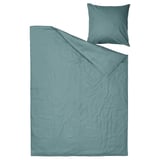 Teal bed linen set, striped, cotton-lyocell, with pillow, smooth, zipper closure.