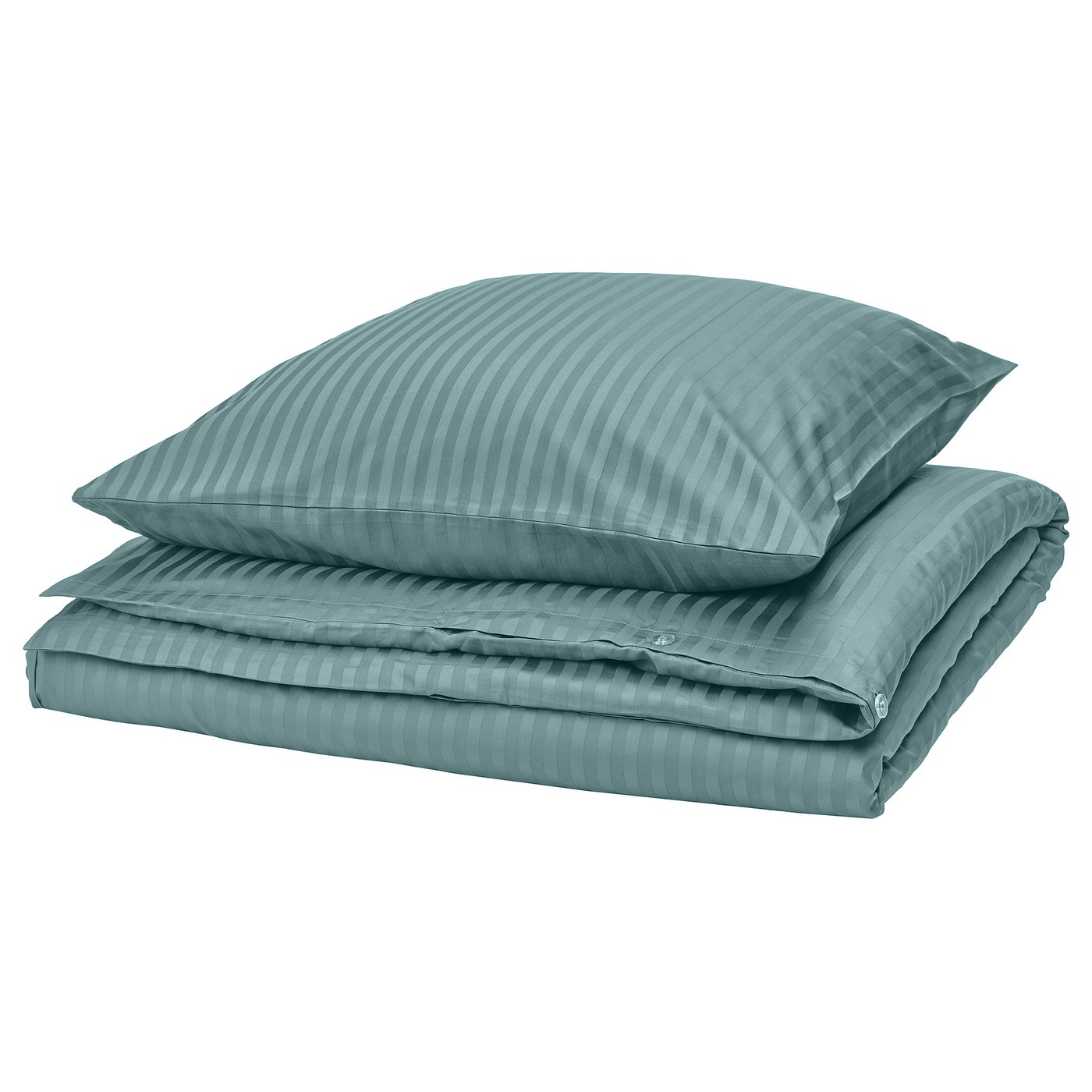 NATTJASMIN teal bedding set, folded, striped sateen cotton/lyocell.