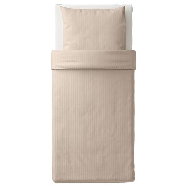 NATTJASMIN duvet set, beige. Soft, striped sateen with cotton and lyocell, rectangular shape.