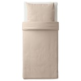 NATTJASMIN duvet set, beige. Soft, striped sateen with cotton and lyocell, rectangular shape.