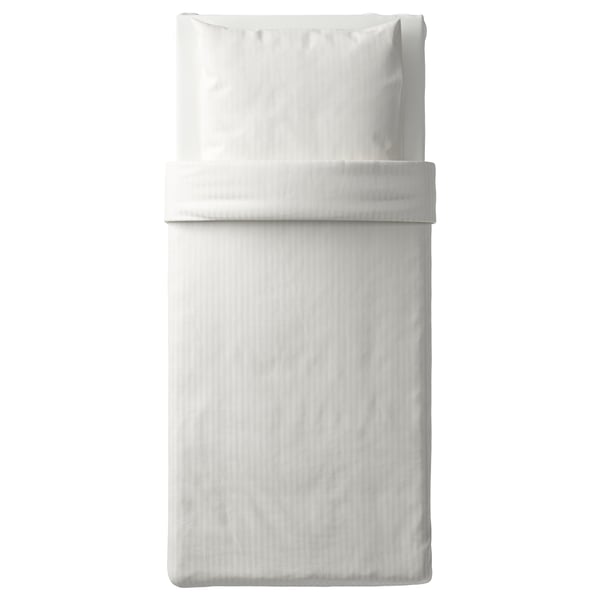 White NATTJASMIN duvet set featuring striped sateen design with cotton and lyocell blend.