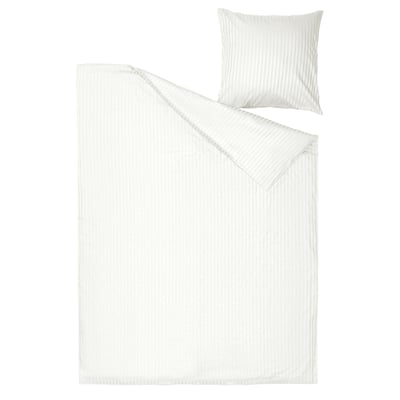 Natthjasmin bed set, white, striped, sateen weave, cotton-lyocell, flat.