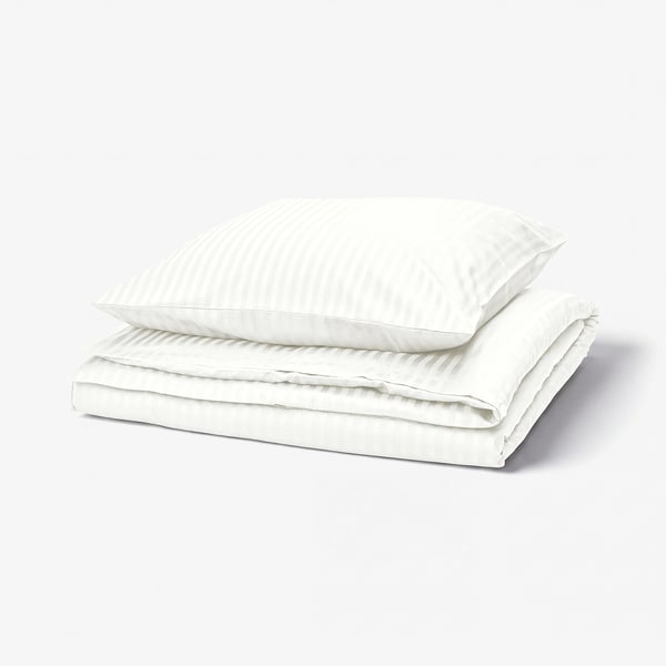 NATTJASMIN white bedding set, striped sateen. 60% cotton, 40% lyocell, soft & lustrous.