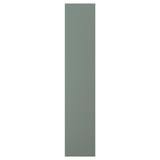 A vertical, grey-green NICKEBO cabinet door with smooth, clean lines and a textured surface made of durable foil.