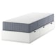 NORDLI white bed with blue mattress, modern design, three storage drawers.
