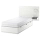 Modern white bed frame with drawers and NORDLI headboard, sleek design.