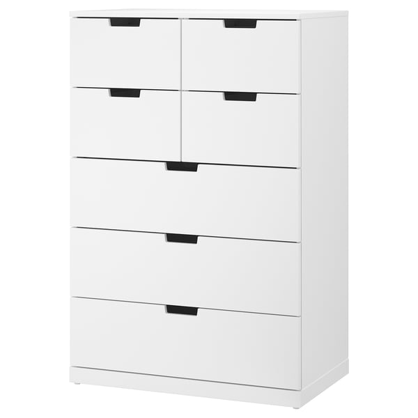 White NORDLI chest with six drawers, clean modern design.