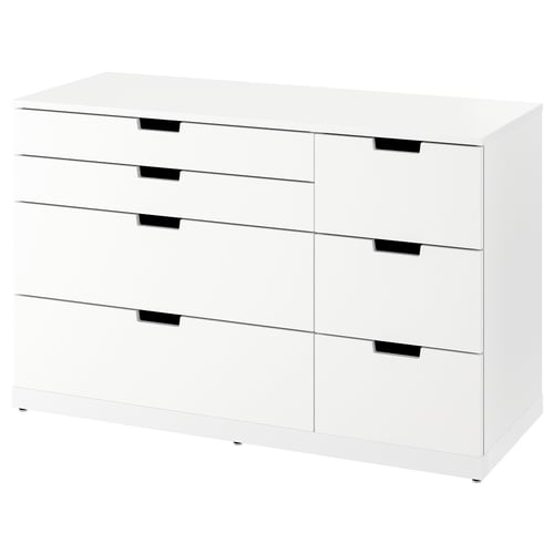 White NORDLI chest with six drawers, modern minimalist design.