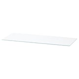 A rectangular glass top named NORDLI. Its clear and made of tempered glass, designed to protect and enhance a chest of drawers.