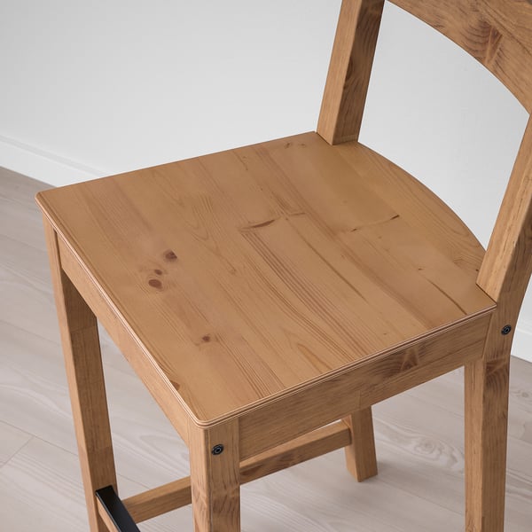 Wooden counter stool, natural finish, solid pine construction, comfortable seat with backrest.