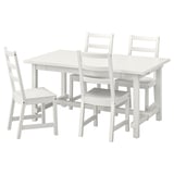 White NORDVIKEN dining set with extendable table and 4 wooden chairs.