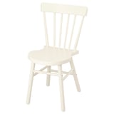 White wooden chair, NORRARYD model. Rounded seats and back, spindle design for comfort.