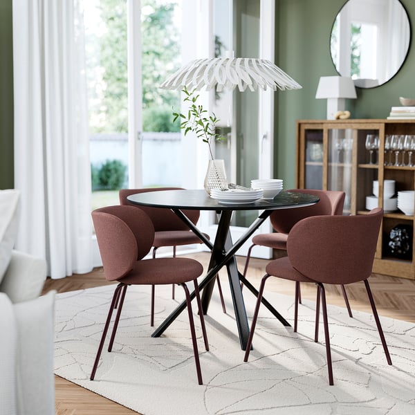 NORRMJÖLE / KRYLBO Table and 4 chairs, black marble effect/Tibbleby dark red, 105 cm