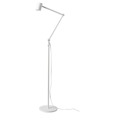 A white NYMÅNE floor lamp with adjustable arms for directed lighting.