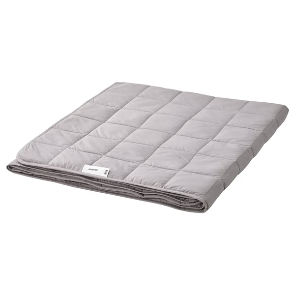 Gray ODONVIDE weighted blanket folded, wooden square design, cotton and polyester.