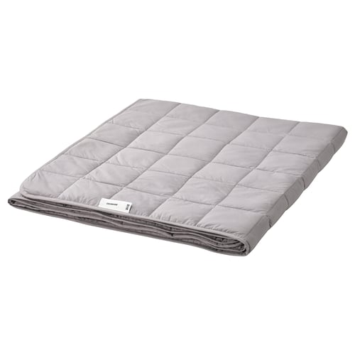 Grey ODONVIDE weighted blanket folded, wooden square design, cotton and polyester.