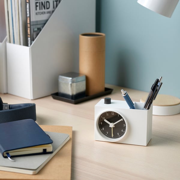 ÖKENMARSVIN Alarm clock, white, 11x6x9 cm