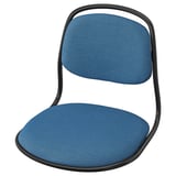 Blue chair, black frame, padded seat & back, modern design.