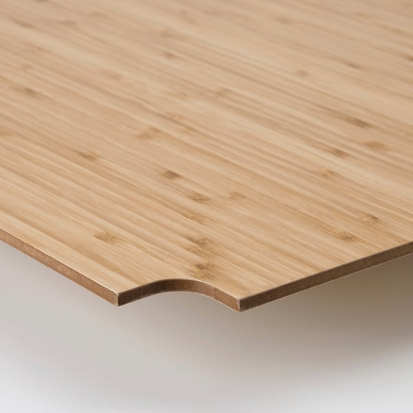 Close-up of OMAR bamboo shelfs smooth, high-quality wooden top.