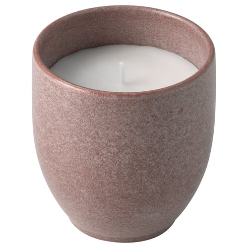 PÄRLHÖNA Scented candle in ceramic jar, Rose & carnation pink, 40 hr