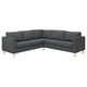 Dark grey PÄRUP l-shaped sofa, sleek design, sturdy wooden legs, removable washable cover.