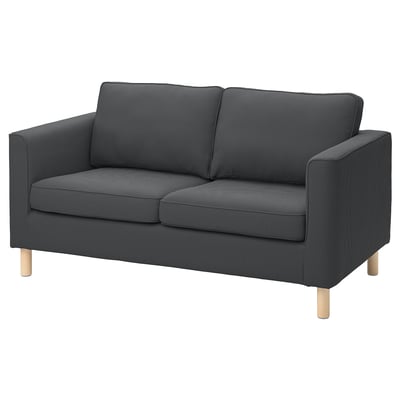 PÄRUP loveseat, grey corduroy, modern design, two cushions.