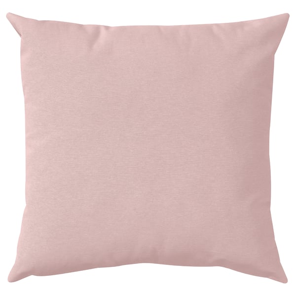 A square cushion, PARADISBUSKE, soft blush color, textured wavy design, made from recycled materials.