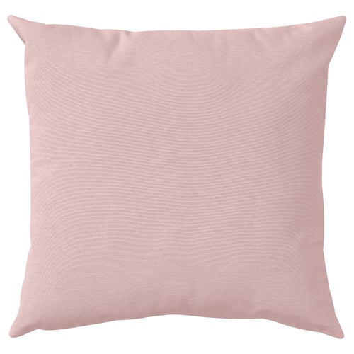 A square cushion, PARADISBUSKE, soft blush colour, textured wavy design, made from recycled materials.