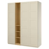 PAX / BERGSBO Wardrobe combination, grey-beige grey-beige/oak effect, 185x60x236 cm