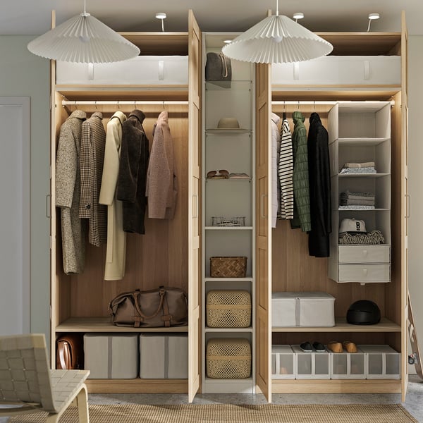 PAX / BERGSBO Wardrobe combination, white stained oak effect white stained oak effect/white, 235x60x236 cm