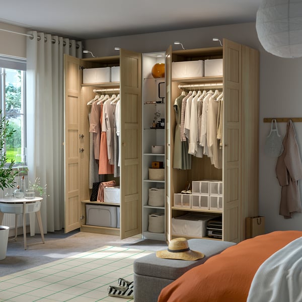 PAX / BERGSBO Wardrobe combination, white stained oak effect white stained oak effect/white, 235x60x236 cm