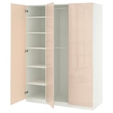 Modern wardrobe named PAX, light pink, with adjustable shelves and soft-close hinges.