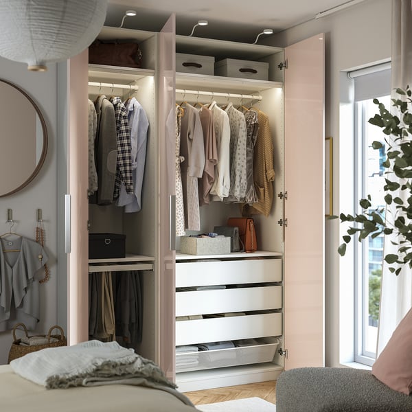 PAX wardrobe with clothes & lighting